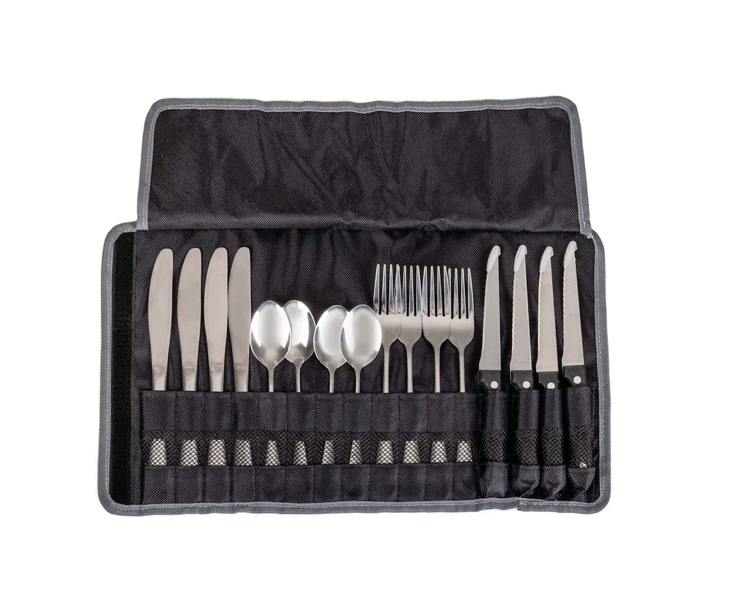 IKITCHEN0012 – IRONMAN 4X4 Kitchen Utensil, Camping Black Handle Stainless Steel With 4 Forks/ 4 Butter Knives/ 4 Ste...